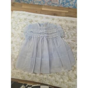 Vintage 1950’s Handmade Smocked Pastel Blue Baby Girl Size 6 -9 MOS Sheer New